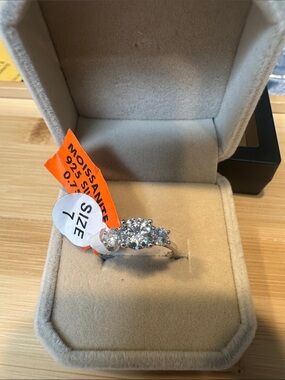 Sterling Silver Moissanite 3-Stone Ring